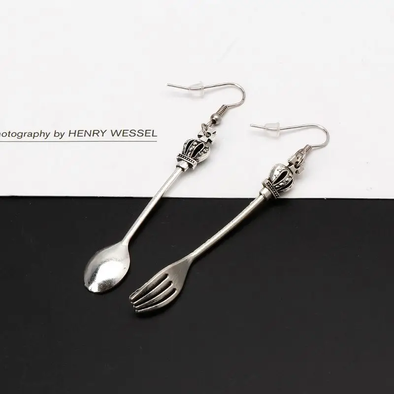 Harajuku Spoon Fork Stud Earrings for Triangle Ruler Asymmetric Earrings All-match Surprise Gift for Unisex Women Men