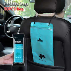 Bolsa de basura desechable para coche, bolsa de basura portátil para colgar en el asiento trasero del coche, 50 unids/lote por paquete