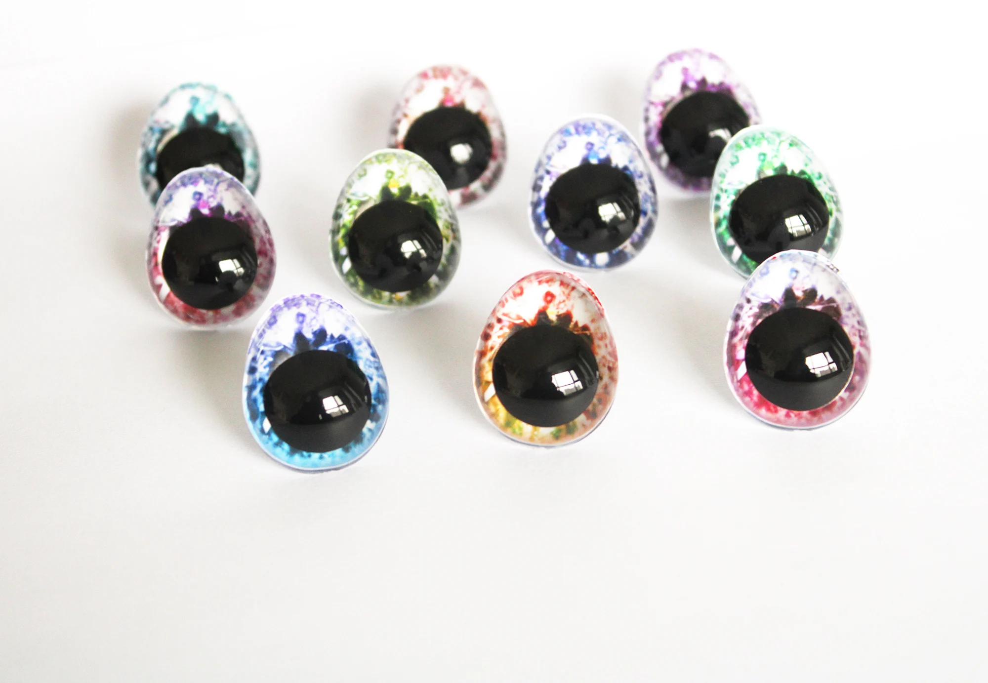 20pcs/lot 13x16mm 17x20mm 22x26mm  oval shape glitter toy aniaml  eyes clear doll findings with handpress washer size option-MT5