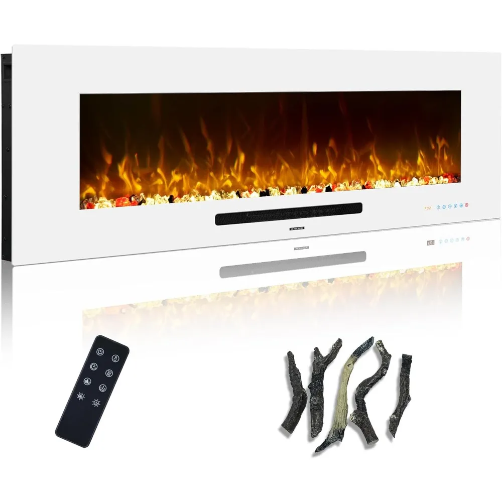 50-Inch Electric Fireplace Heater, Wall-Mounted with Remote Control, 750W/1500W Thermostat, and Multicolor Flame Options