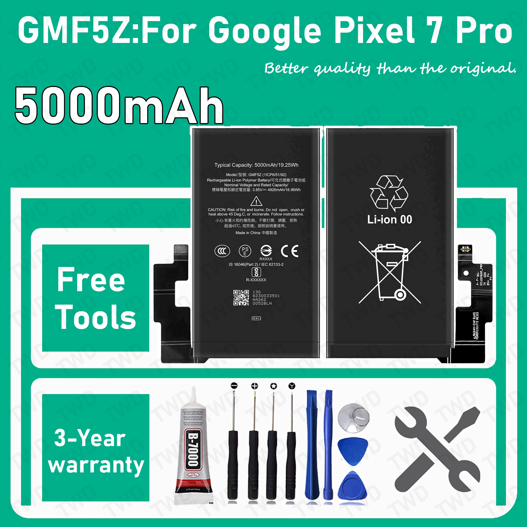 

GMF5Z Large capacity 5000mAh Battery For Google Pixel 7 Pro Batteries New High Quanlity+Free Tools