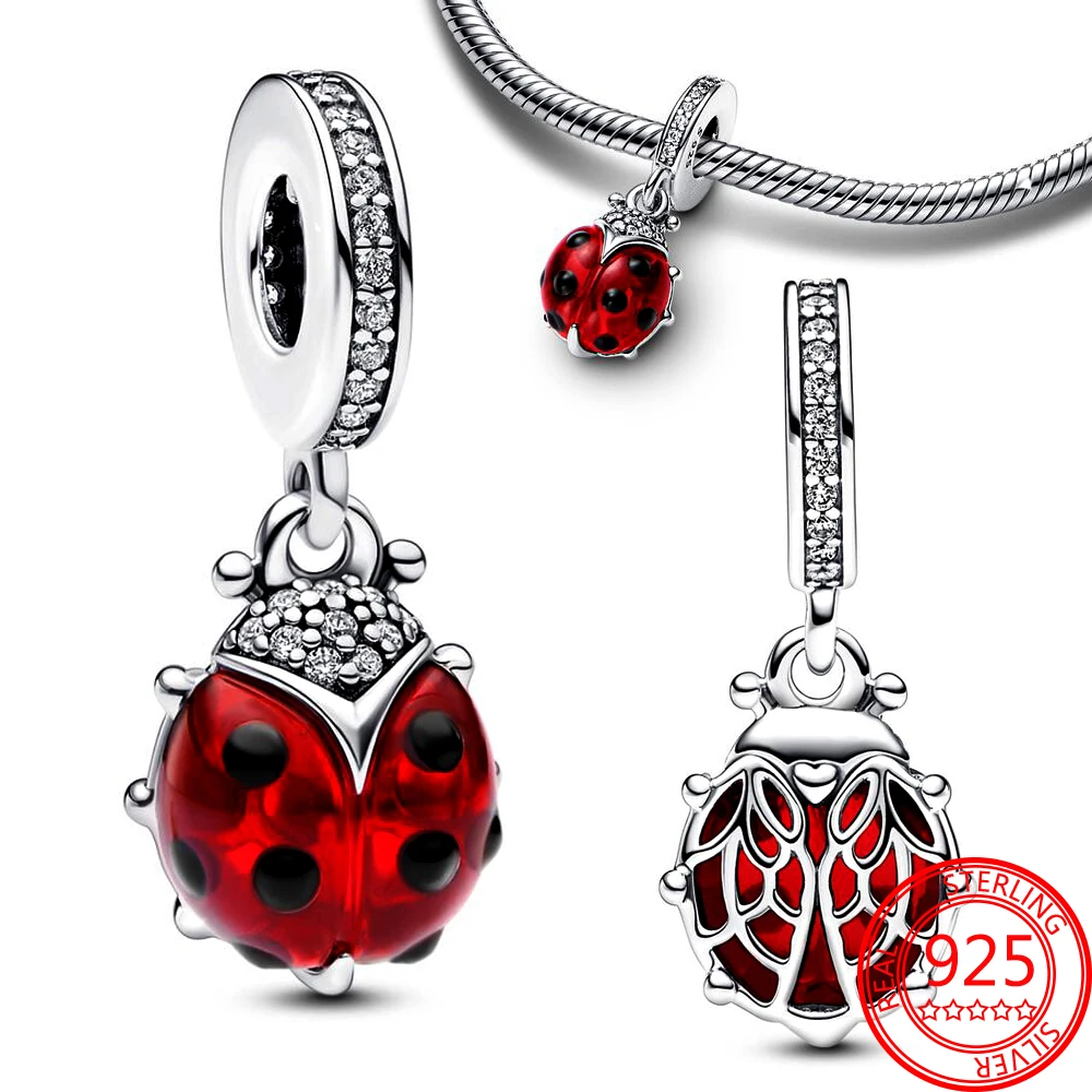 Lucky 925 Sterling Silver Red Lighthouse&Ladybug&Christmas Gingerbread Man&Elk Dangle Charm Fit DIY Bracelet Blessing Gift