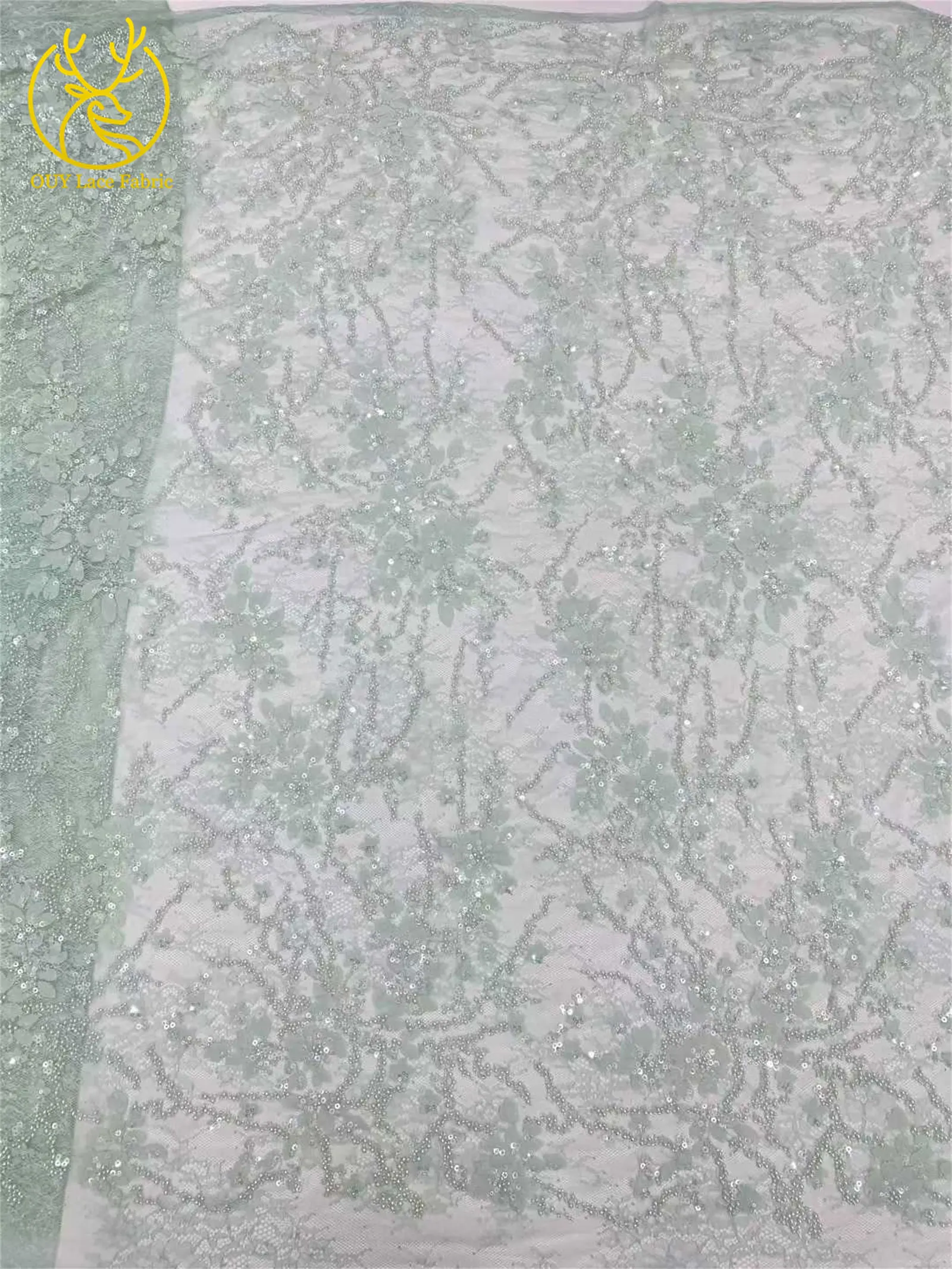 Afrikanischer nigerianischer Bräutigam-Perlen-Spitzenstoff 2026, französisches Netz, 3D-Applikation, Pailletten-Spitzenstoff für Party, Hochzeit, Kleid, Nähen, 5 Yards – Detail 9
