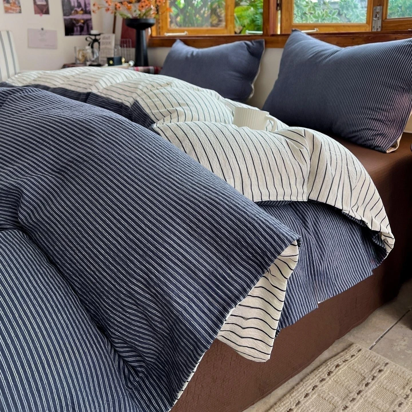 3pcs stripe print Duvet Cover Set (1*Duvet Cover + 2*Pillowcase, Without Core),soft fabricBedding Set
