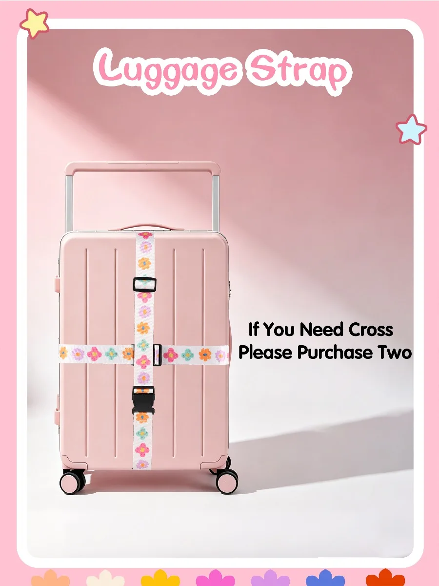 For Daily Business Trip Cute Casual Versatile Durable Luggage Strap Flower Heart Print Multi Function Adjustable view 5