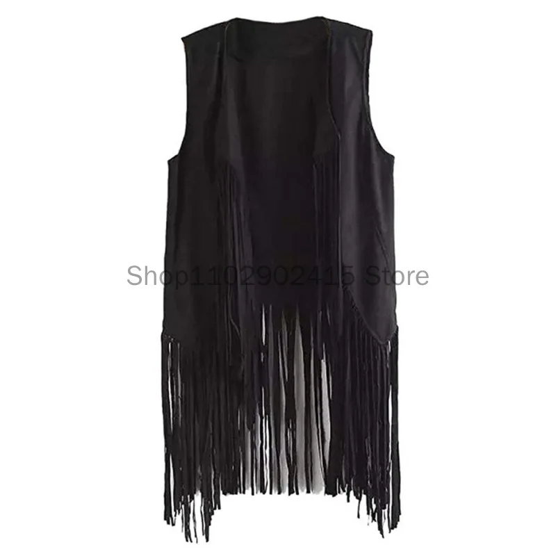 Medieval Fringe Vest Women Leather Suede Vest Tassels Vintage Western Country Cowgirl Vest Cardigan Cosplay Waistcoat Jacket image 3