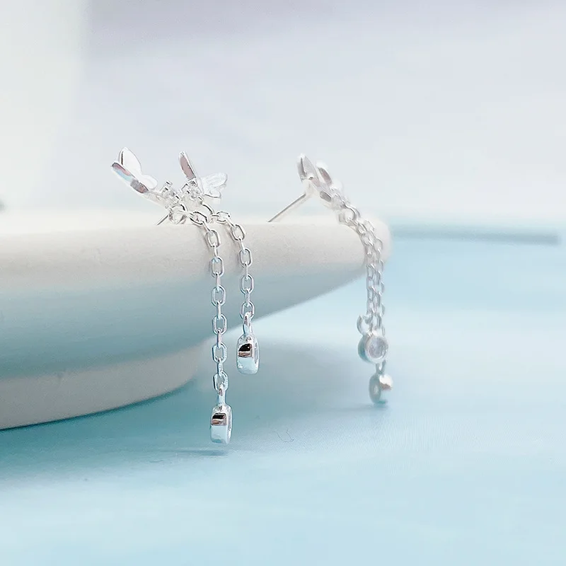 New Fashion Silver Color Buttferly Stud Earrings for Women Wedding Party Gift Fine Jewelry Accessories