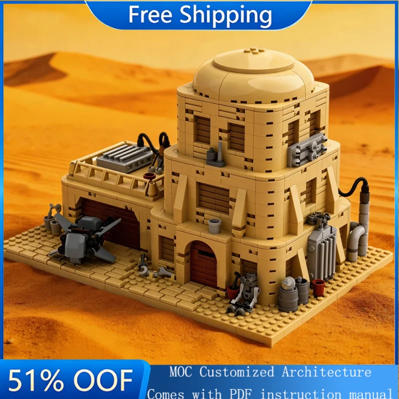 

Набор для сборки модульного здания MOC Tatooine из 1726 деталей с интерьером, 3 скоростных велосипеда, дом в пустыне, конструктор, детские игрушки, подарки на день рождения
