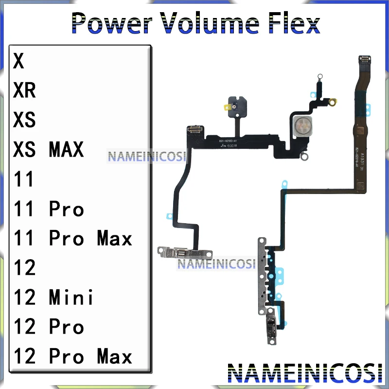 Power On Off Volume Flex for IPhone 12 X Xr Xs 11 Pro Max Mini Switch Side Button Key Ribbon Silent Mute Flex Cable