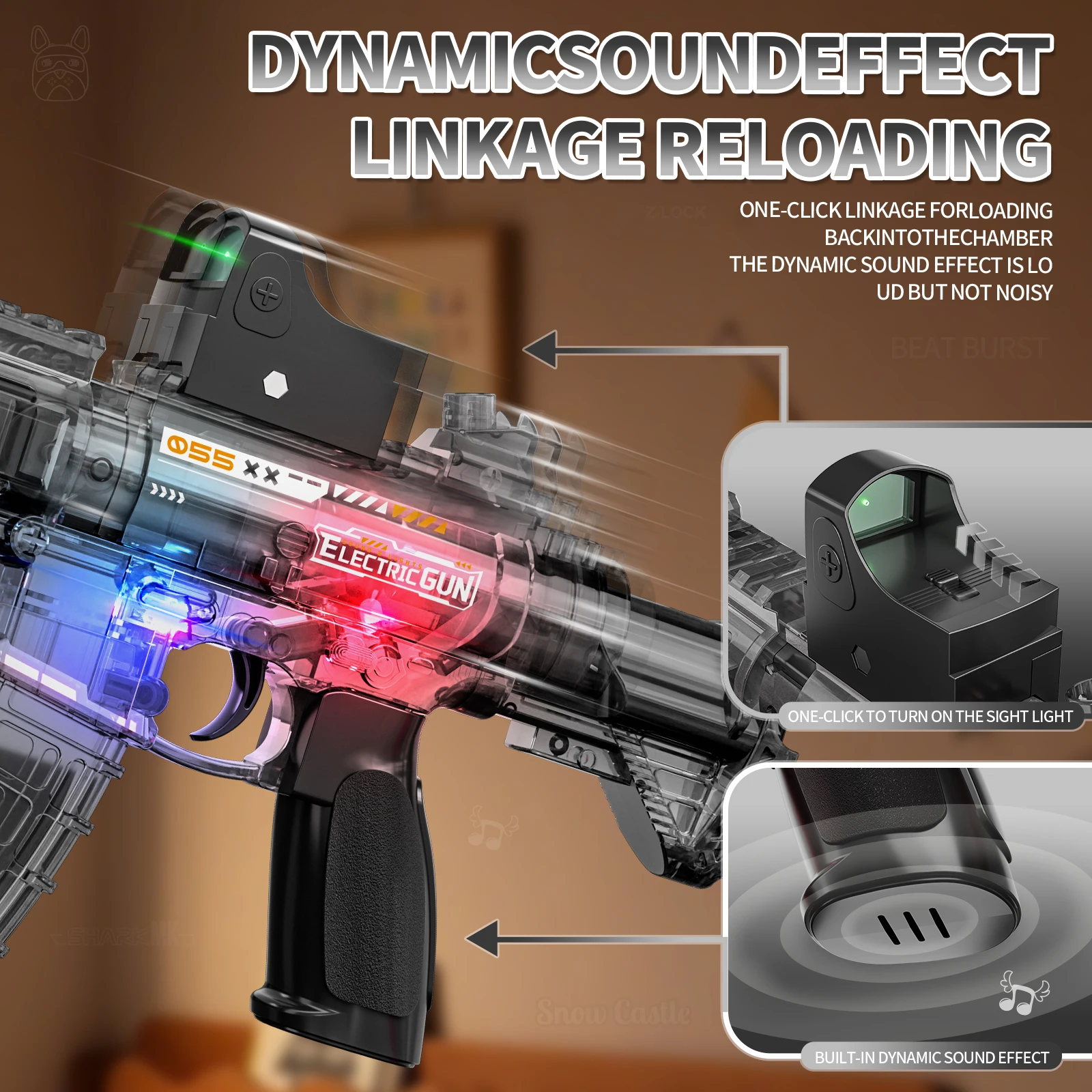 ปืนฉีดน้ำไฟฟ้าสำหรับเด็ก ปี 2025 ขายดี พร้อมเสียงและแสง จำลองปืนของเล่น สำหรับกิจกรรมกลางแจ้ง ปืนฉีดน้ำสั่นสะเทือน