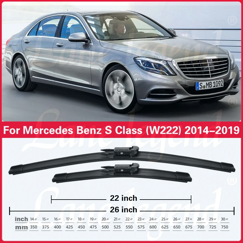 Lâminas de limpador dianteiro para pára-brisa do carro, escova de janela para Mercedes Benz S Class W222, 2014, 2015, 2016, 2017, 2018, 2019, 26 "+ 22"