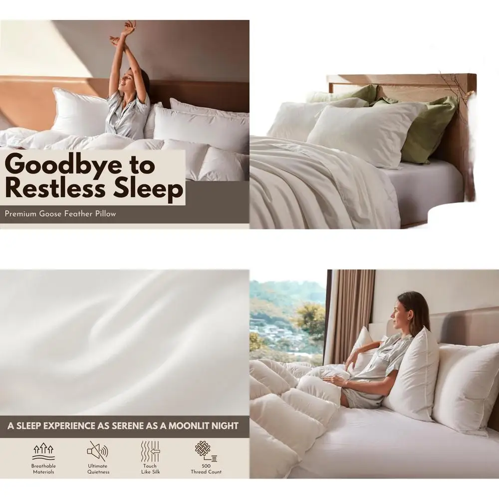 

King Size Goose Down Pillows Set - 2 Pack, 100% Cotton, Fluffy Support, 20x36 Hotel-Quality