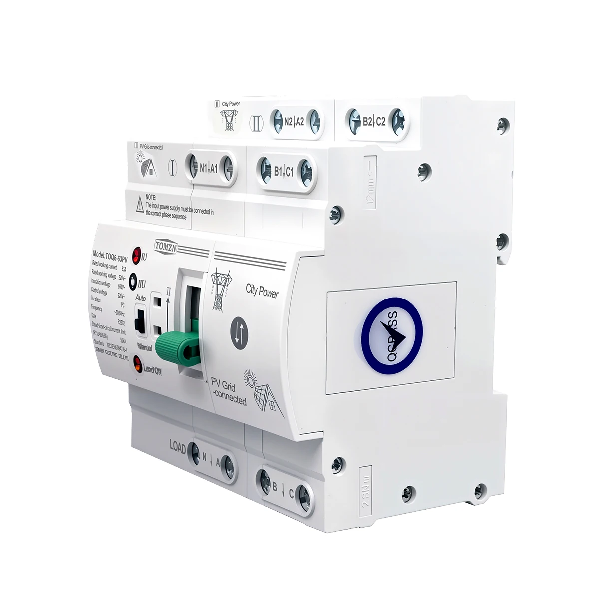 TOMZN TOQ6 4P DIN Rail ATS Dual Power Transfer Switch 220V 63A PV Selector
