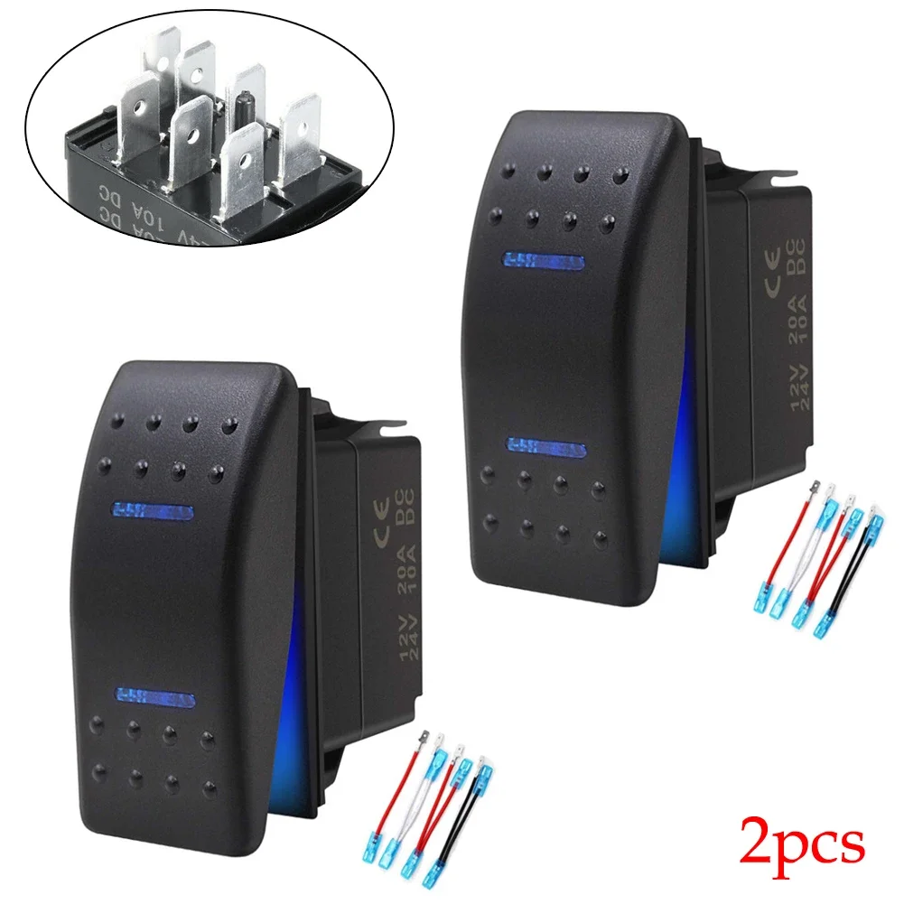 High Quality Practical To Use Brand New Rocker Switch 3 Position DPDT Blue LED Plastic & Metal W/Wires Set