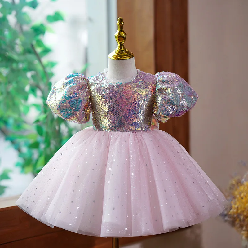 Host Dress for Girls, Light Luxury Niche High-End Princess Dress, Flower Girl Children's Piano Performance Competition Dress for