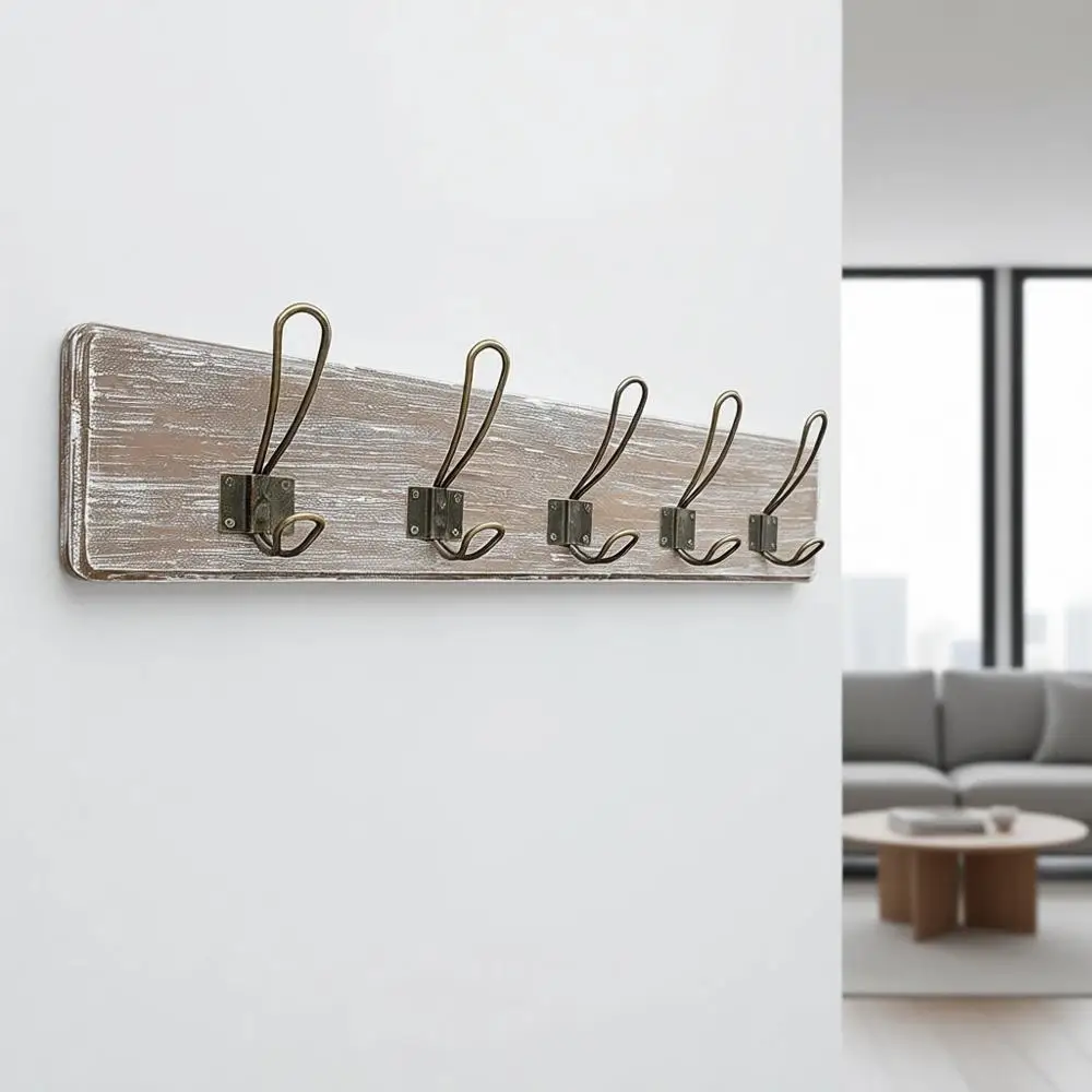 

Настенная вешалка для одежды в деревенском стиле с 5 крючками для дома, веранды, кухни и прихожей, с отделкой под старинную белую штукатурку и бронзу