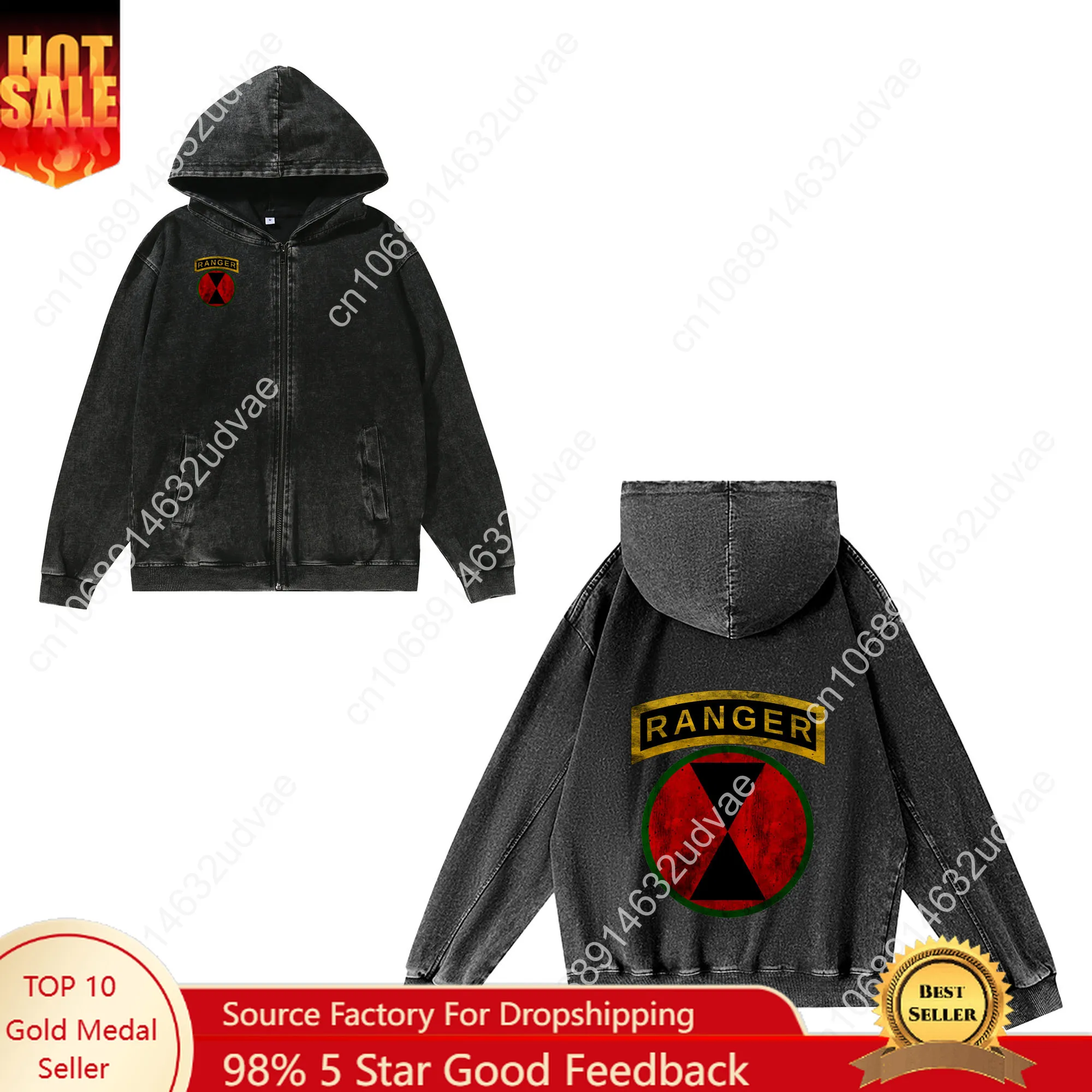 

7th Infantry Division Patch with Ranger Tab Zipper Sweatshirt Man Woman Teenager Retro Hoodies Pullover Sweat Zip Jacket Tops