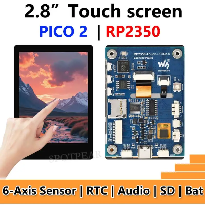 Raspberry Pi Pico 2 RP2350 2.8 بوصة LCD بالسعة لمس مجلس التنمية عرض QMI8658 6-Axis /PCM5101 الصوت /