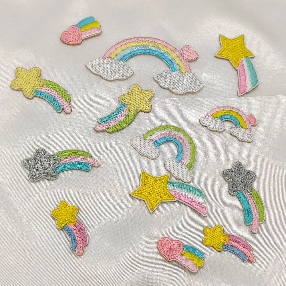 Pink Rainbow Meteor Self-adhesive Embroidery Patch Patches For Clothing Kids Decorative Phone Case Backpack DIY Hairpin Sweing