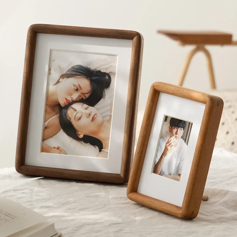 Walnut Solid Wood Corner Photo Frame Tabletop and Wall Mount Frame for 7 8 Inch Photos Elegant Picture Display Frame Home Decor
