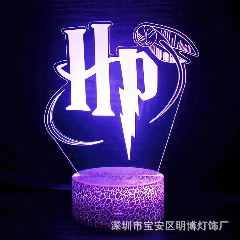 Harry Potter 3D Night Light Anime Figures Hogwarts Acrylic Crack Base Night Light Home Bedroom Decoration Table Lamps Kids Toys