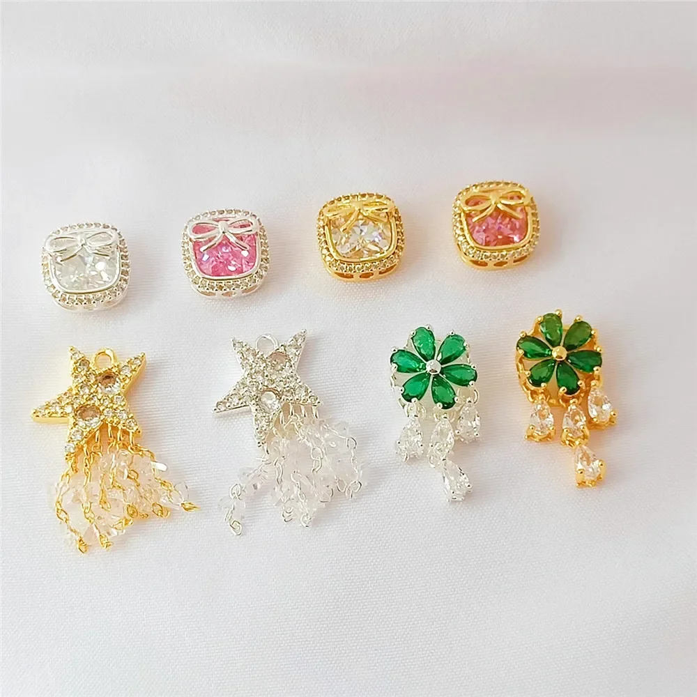 

18K Gold-plated and Zirconium-inlaid Bow Five-pointed Star Tassel Pendant, Diy Dream-laying Net Bracelet Accessory