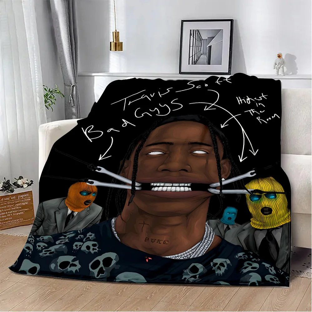 Printed Blanket Picnic Blankets Warm Blanket Soft and Rapper T-Travis S-Scott Jack Comfortable Blanket Home Travel Birthday Gift