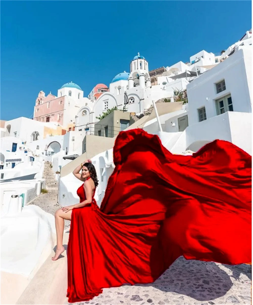2026 sexy blauwe lange vliegende avondjurken voor fotoshoot lange treinjurk galajurken vloeiende jurk satijn