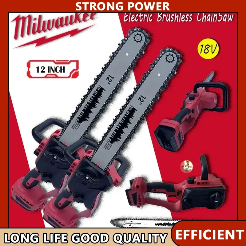 

Milwaukee 18V High-Power Cordless Electric Chainsaw 12 Inch Brushless Chain Saw with Auto Oiler Wood Cutting Power Tools