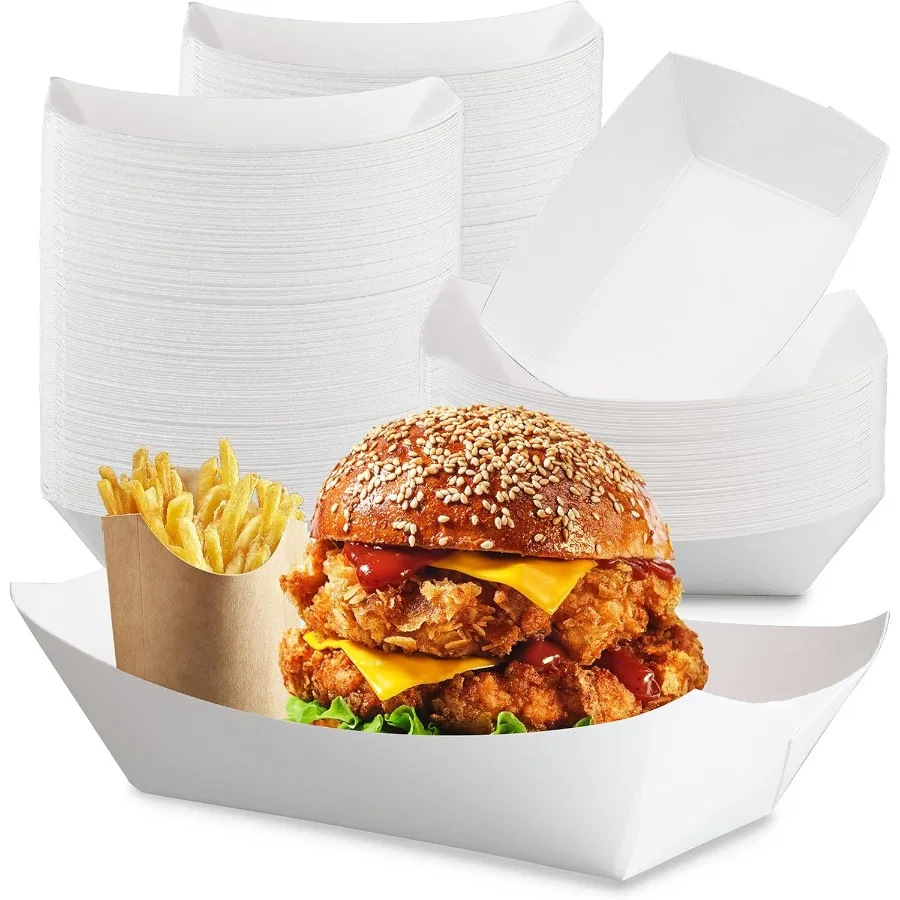 

[500 Pack 5 lb Paper Food Trays Heavy Duty Disposable Food Boats White Nacho Tray for Parties Fairs Picnics Carnivals Holds Ham