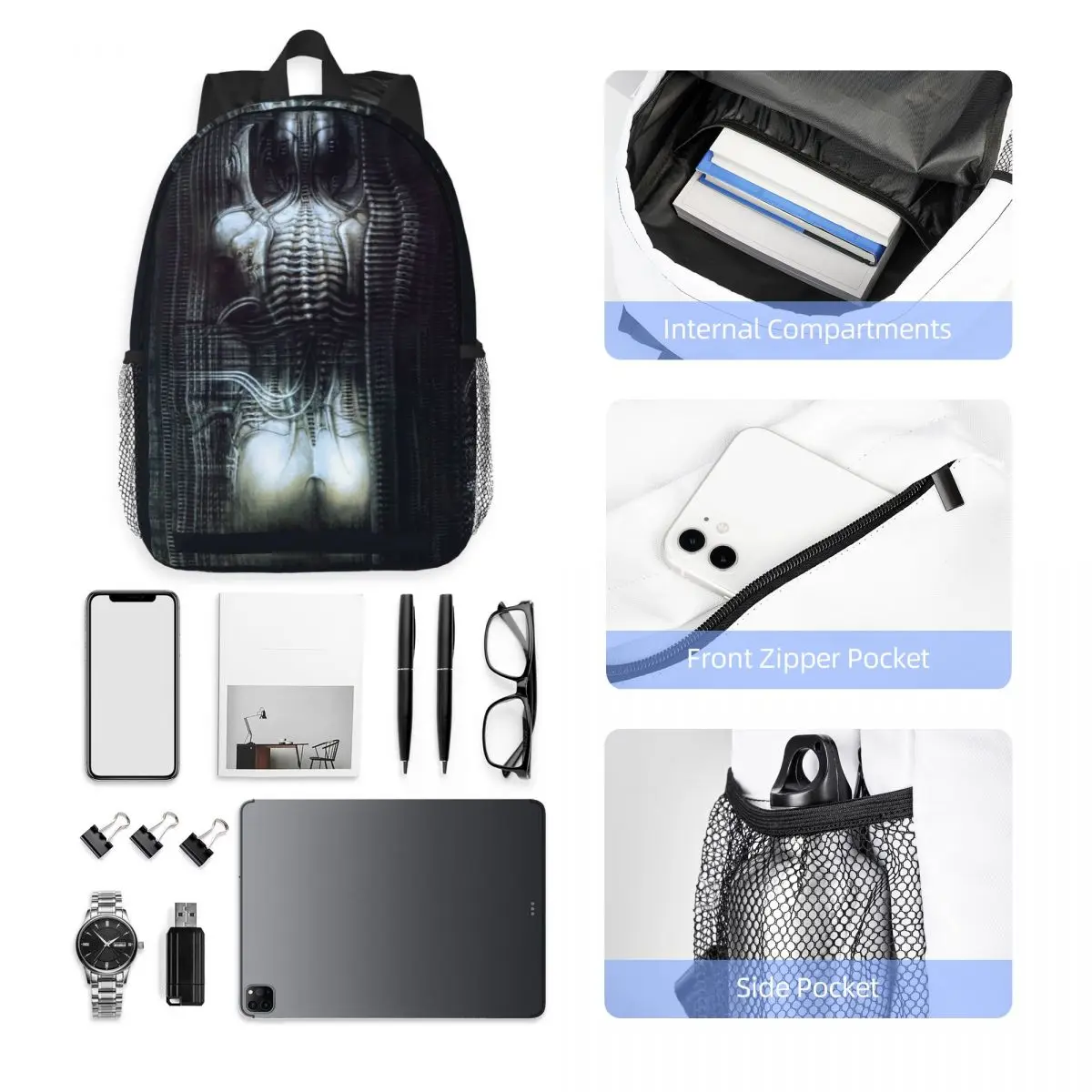 New York City Vi Torso H R Giger Backpack Student Boys Girls BookBag Men Women School Bag Laptop Shoulder Bags