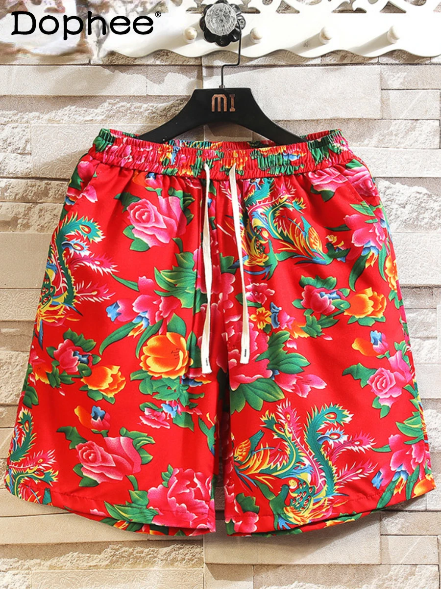 

Fashion New 2024 Spring Flower Pants Trendy Male Casual Shorts Fifth Pants Sports Shorts Men's Loose Comfort Fifth Pants