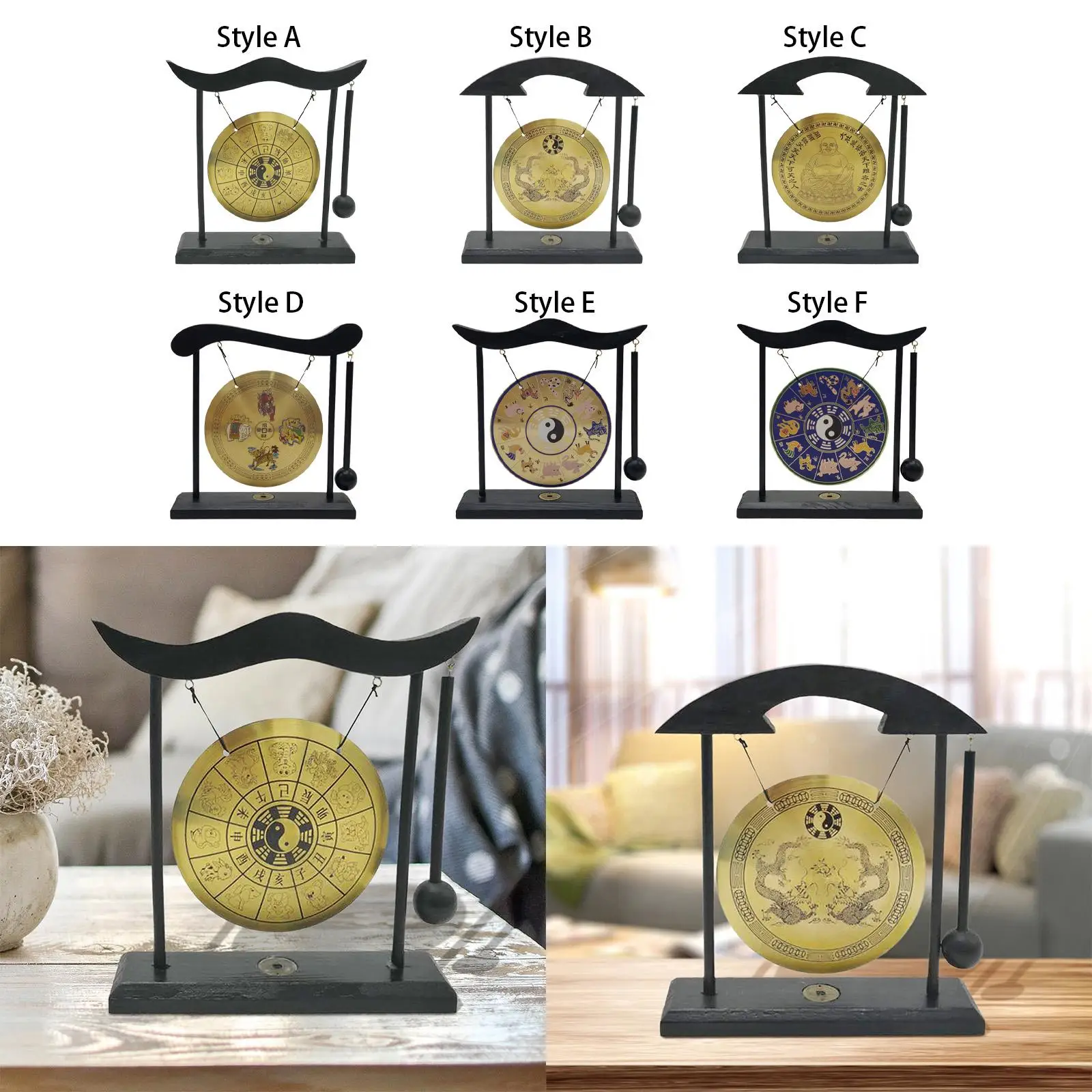Vintage Style Gong Ornament Home Tabletop Gong Decor Scene Layout Adornment