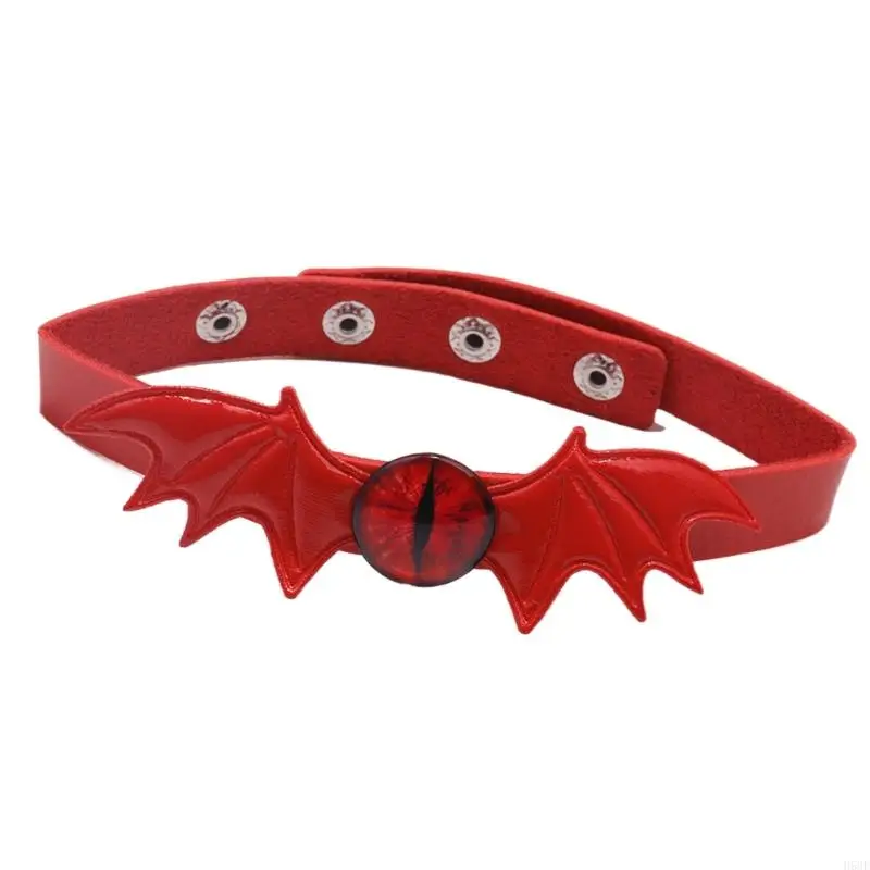 H58E Bat Wing Choker Necklace for Women Girl Cosplay, Leather Bat Wing Neckband