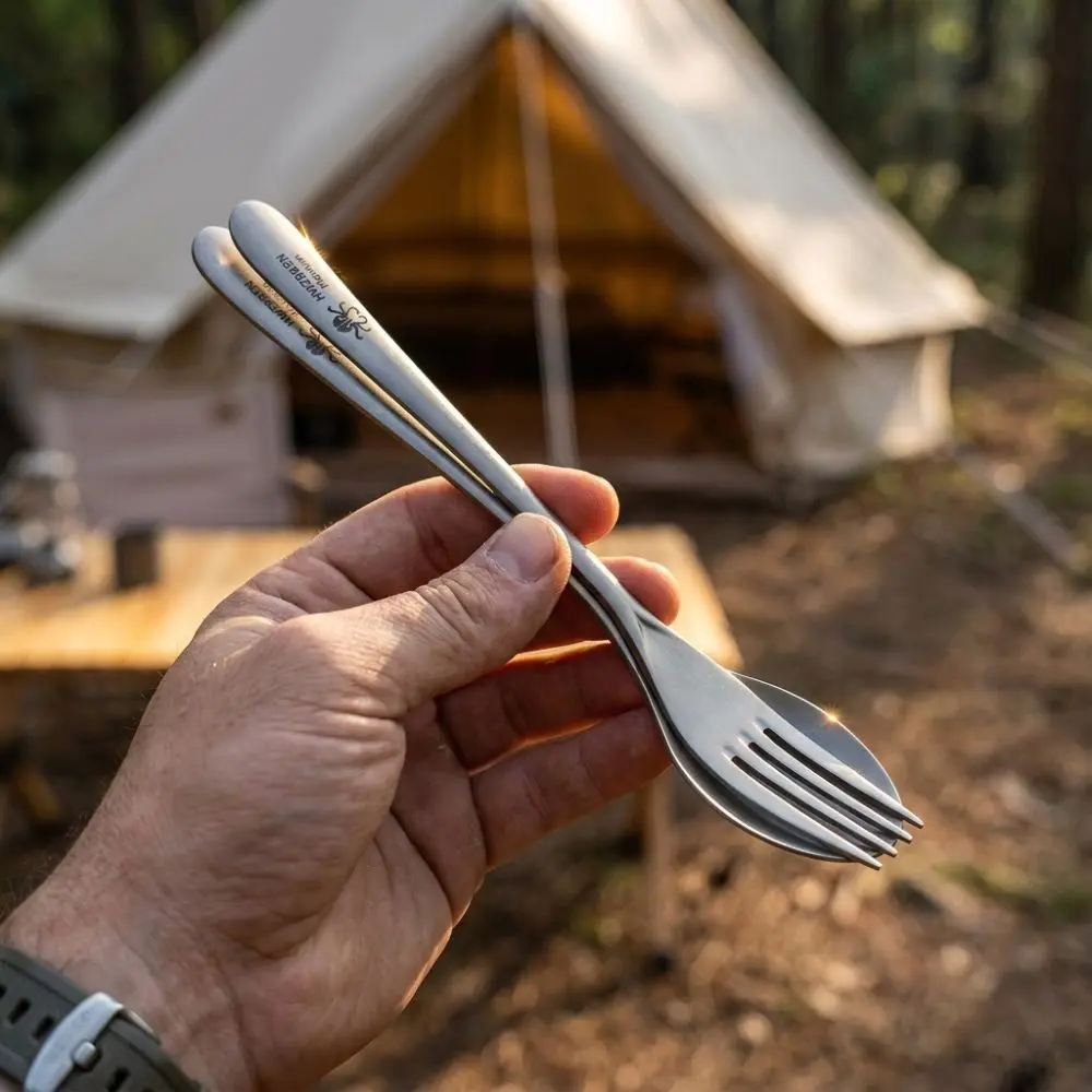 Modern Titanium Titanium Fork Ultralight Design Silver Titanium Spoon With Storage Bag Dishwasher Safe Titanium Cutlery Set