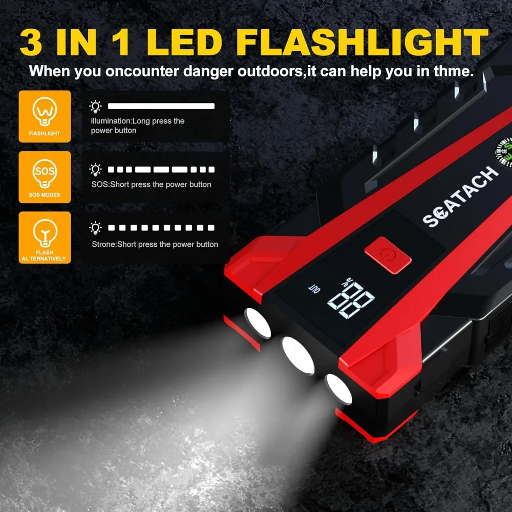 Scatach 011 4500A بطارية السيارة Jump Starter، حزمة بطارية Jump Starter 12 فولت (حتى 12.0 لترًا محرك ديزل يعمل بالبنزين و10.0 لتر)، محمول