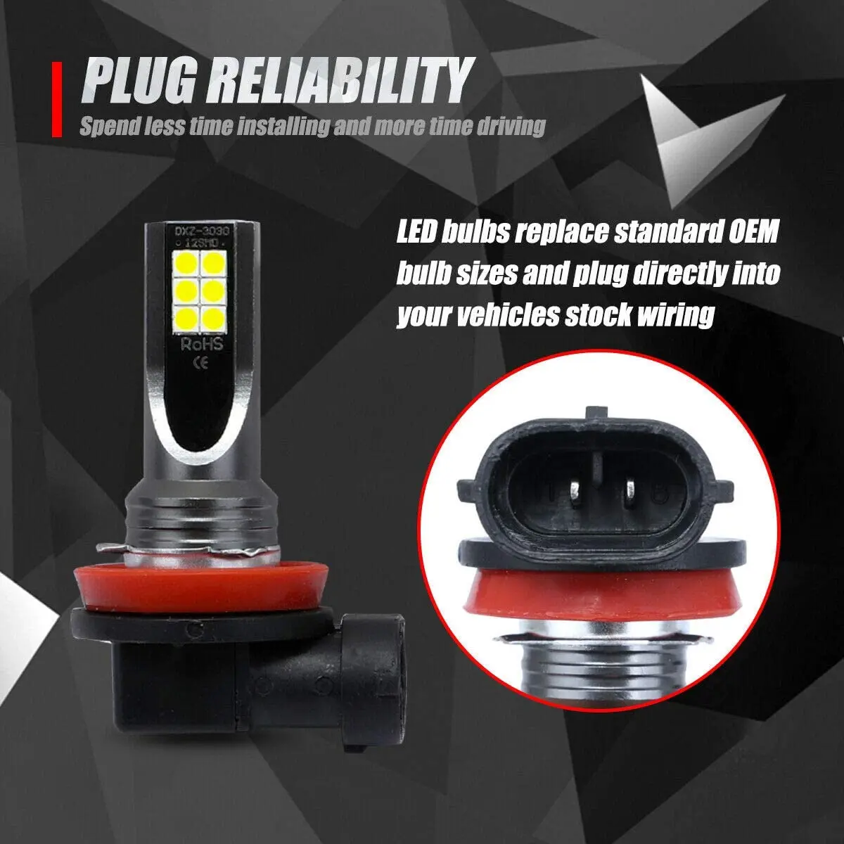 NLpearl 2pcs H8 H11 LED Bulb 9005 HB3 9006 HB4 H1 H3 H7 Car CSP LED Fog Headlight Bulbs Day Driving Running Light 12V 6000K