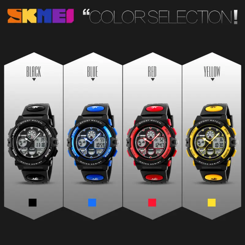 SKMEI Sports Kids Watches 5Bar Waterproof Wristwatch For Boys Girls Back Light Dual Time Display Children Watch Relogio Infantil