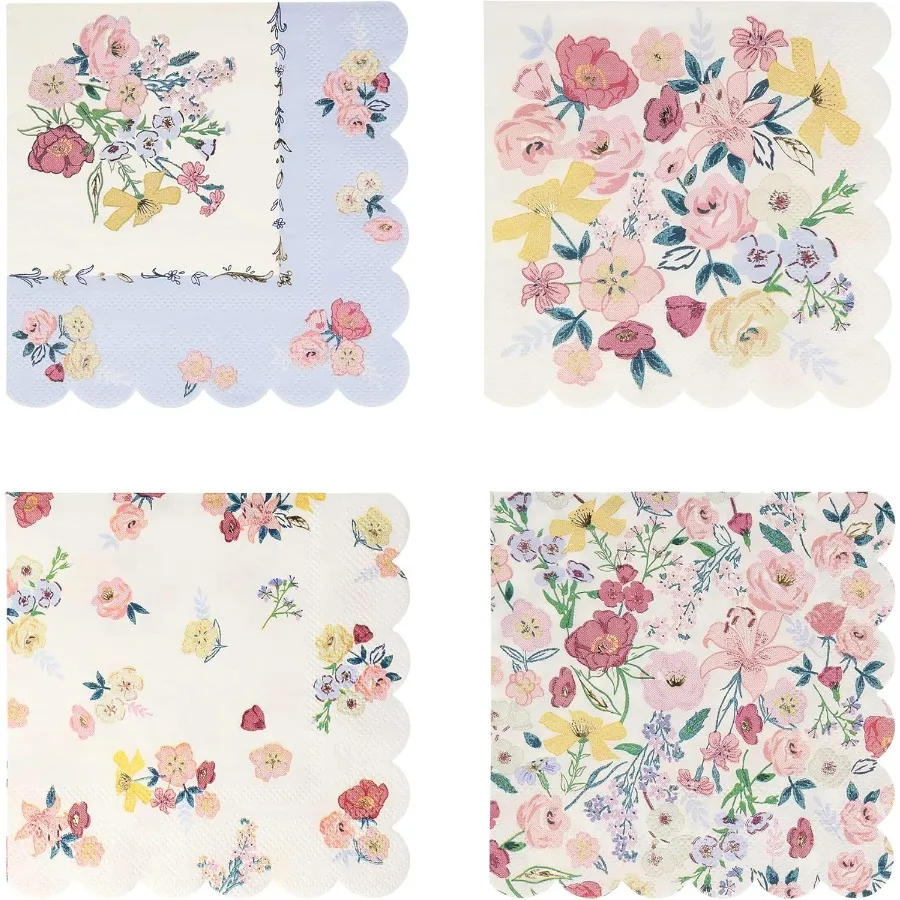 

Meri Meri Garden Floral pkins Pack of 16 Thick and Absorbent 3-Ply Paper Floral Paper pkins Scalloped Edge Disposable