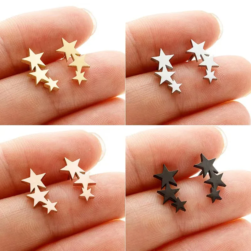 

Fashion Stainless Steel Earrings Small Cute Triple Star Stud Earrings Women's Minimalist Piercing Jewelry