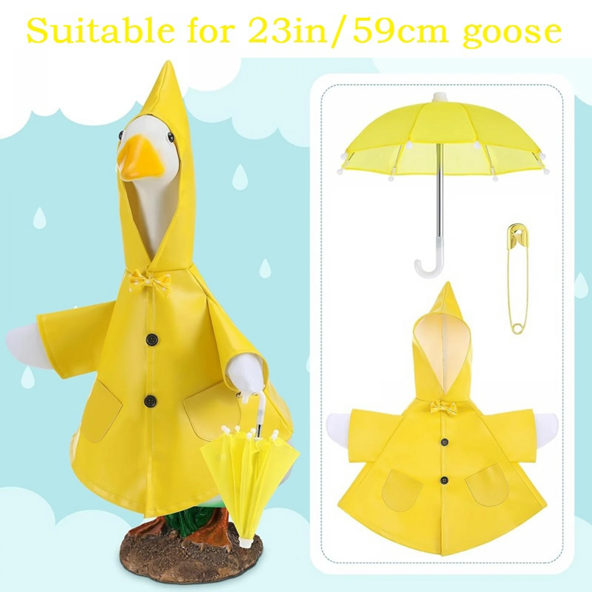 Porch Goose Raincoat Outfit Cute Bow Hooded Button Raincoat and Umbrella for 23 Inch Lawn Goose Statue Clothes