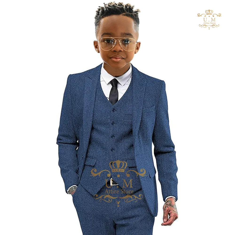 prime grey tuxedo for boys 3pcs (jacket+vest+pants) herringbone single-breasted blazer for wedding pageboy banquet custom suit