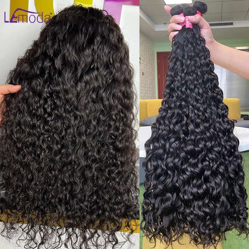 Water Wave เส้นผมมนุษย์รวมกลุ่มสานที่ยืดผม Deep Curly Wave 100% เส้นผมมนุษย์รวมกลุ่ม30 32นิ้ว Remy 10A Lemoda ผม