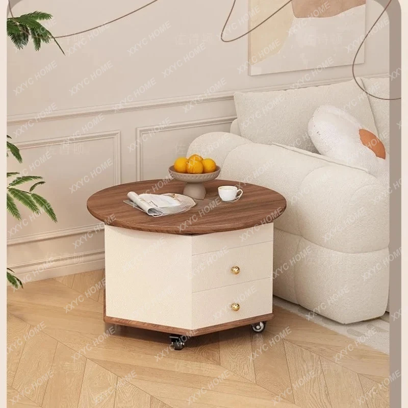 LDesign sense living room movable lifting small coffee table cream wind small apartment household with wheels