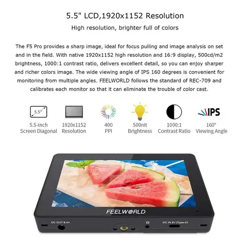 FEELWORLD F5 PRO V4 फोटोग्राफी वीडियो फील्ड मॉनिटर 4K 3D टच स्क्रीन IPS FHD 1920x1080 वीडियो फोकस सपोर्ट HD 8 best sales फीलवर्ल्ड f5 - №6