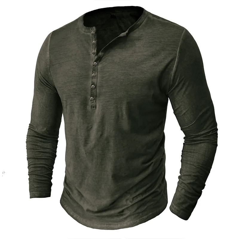 2024 Spring Henery Neck Long Sleeve T shirt Men Solid Casual Mens Tees High Quality Male Tops Classic Tshirts Mens Clothing