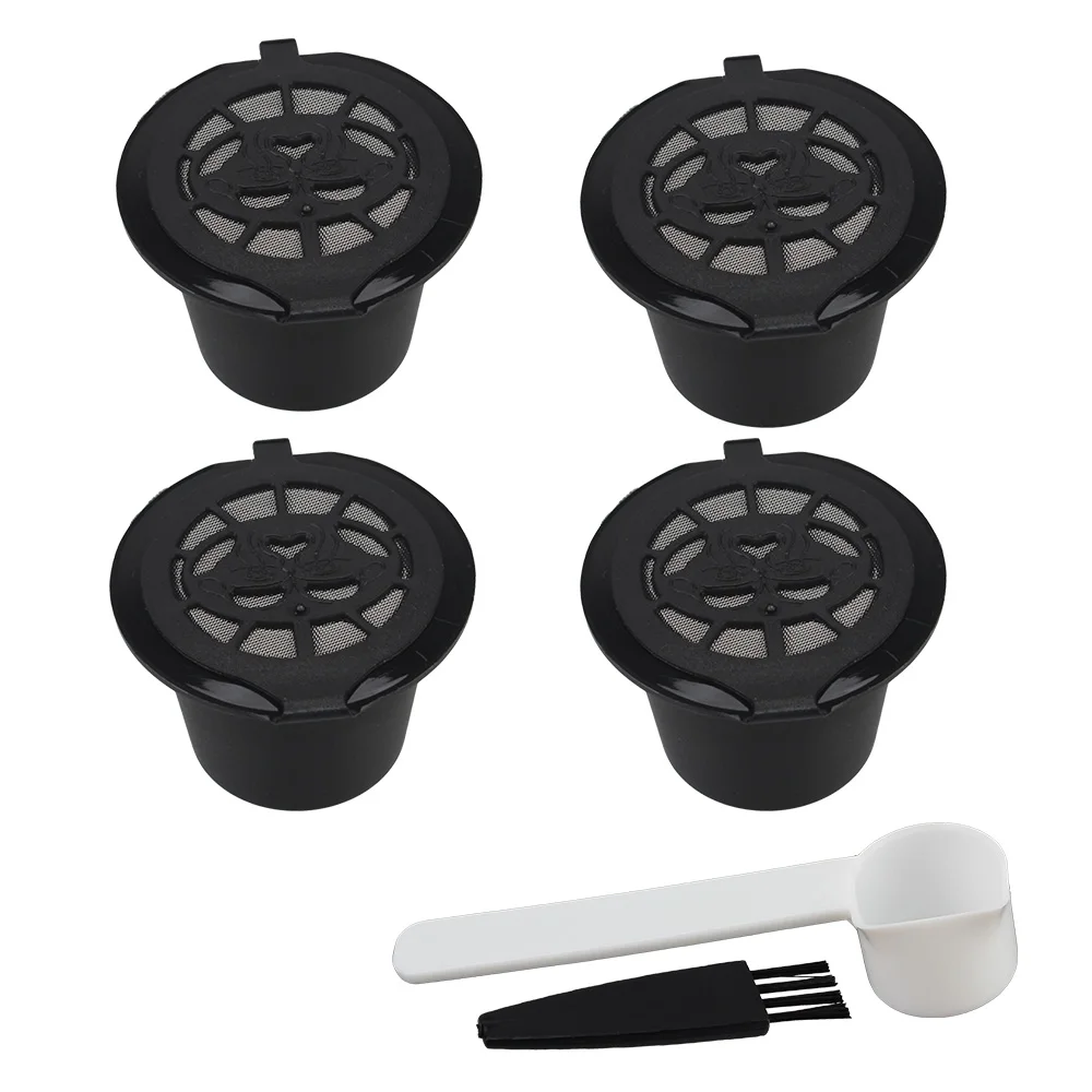 Coffeeware Reusable With Spoon Brush 4PCS Coffee Filter Coffee Capsules Cup For Nespresso