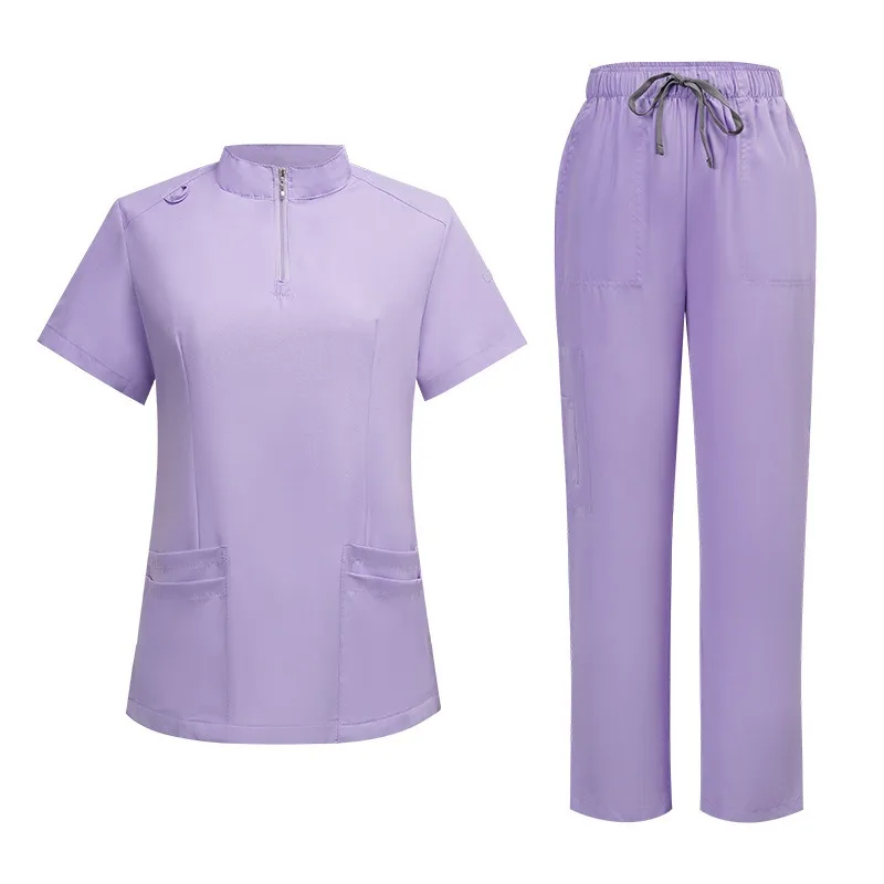 Ensemble d'uniformes de travail – Robe à col montant et fermeture éclair pour médecins et infirmières, vêtements d'hôpital