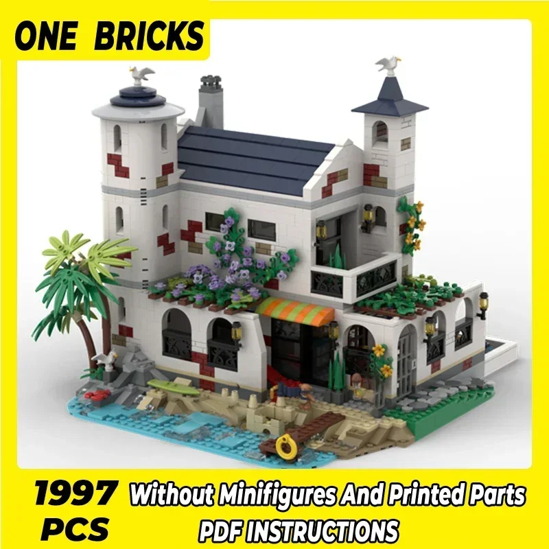 MOC-décennie s de Construction Modulaires en Briques, Modèle de Vue de Rue Urbaine, Maison de Plage de Luxe, Technologie, Cadeaux de Noël, Jouets à Assembler Soi-Même