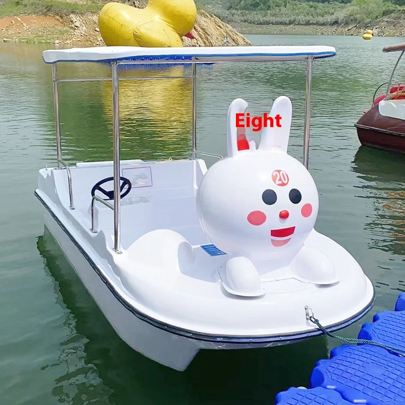 Cartoon white rabbit electric boat fiberglass self-draining leisure boat park scenic area 5 people sightseeing pleasure boat
